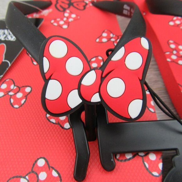Disney Minnie Mouse Sandal Flip Flops Red White Polka Bow Tie Womens Size 10 NEW - Picture 4 of 11